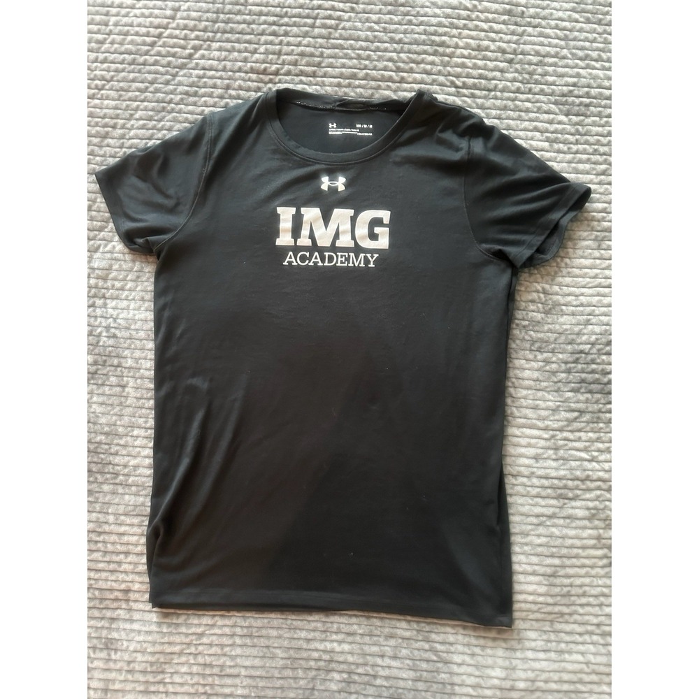 Under Armour IMG Academy Black Ladies T-shirt Sz Medium Loose Pre-owned